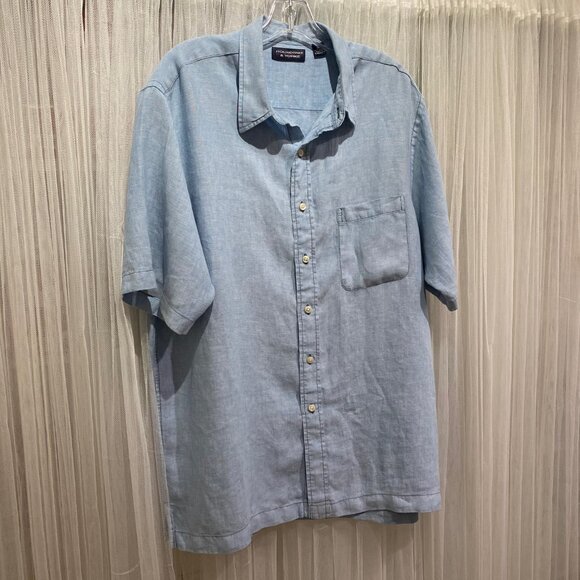 Roundtree & Yorke Men’s 100% Linen Light Blue Button Down Size XL - Picture 2 of 12